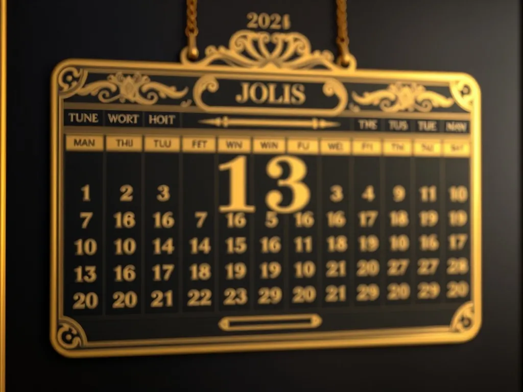 A luxury wall calendar with gold accents and a focus on a sp
