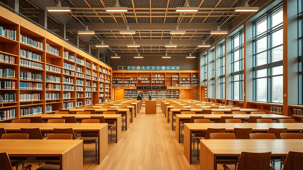 A professional photo of a modern university library in Canad