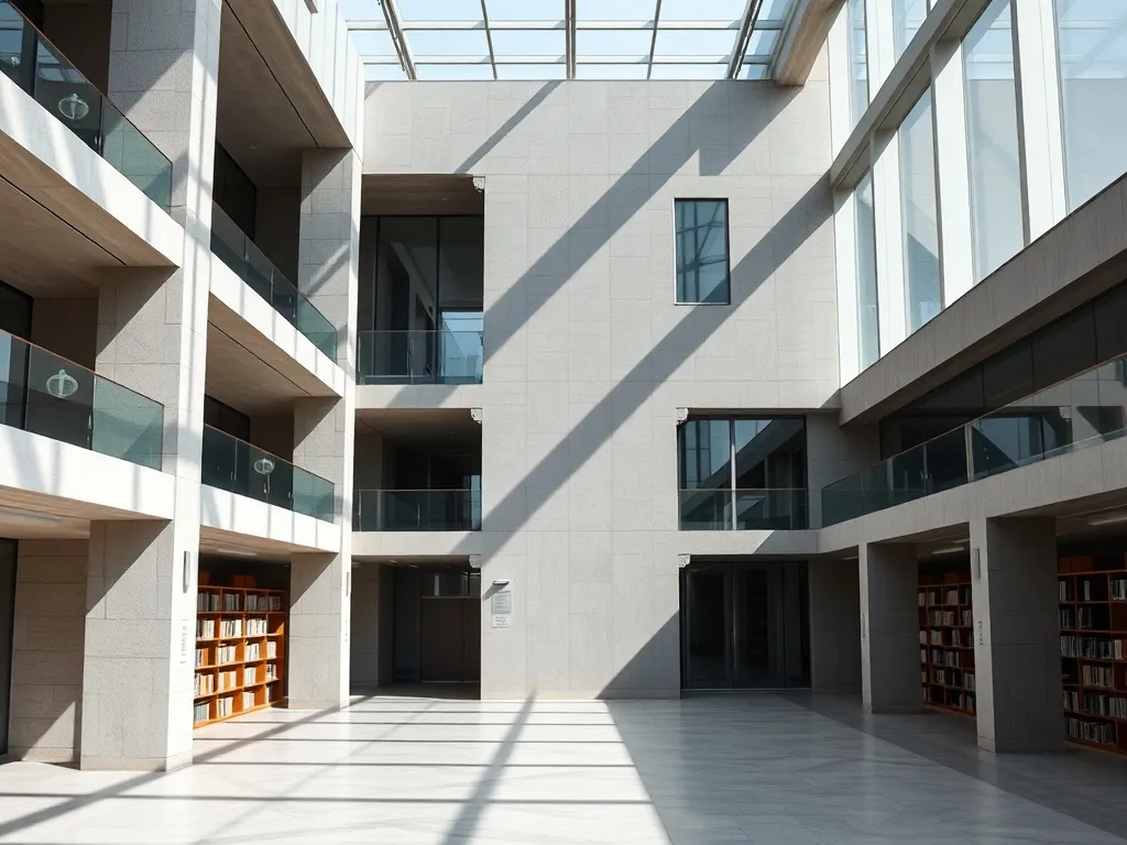 Minimalist architectural shot of a modern library or univers