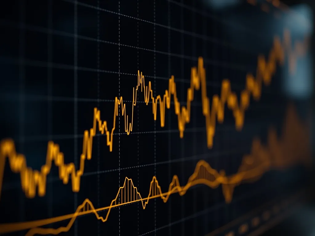 Close up of high-end financial charts on a dark digital scre
