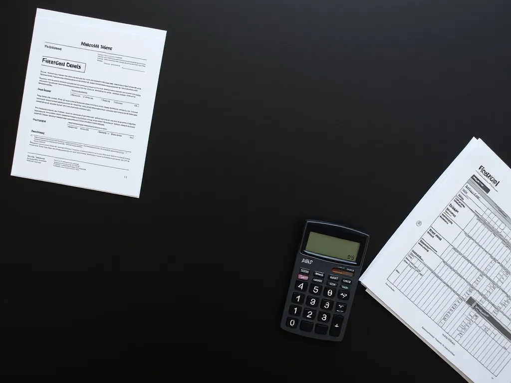 A minimalist, high-contrast flat lay of financial documents