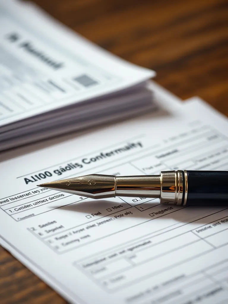 Close up of tax forms and a fountain pen on high quality pap