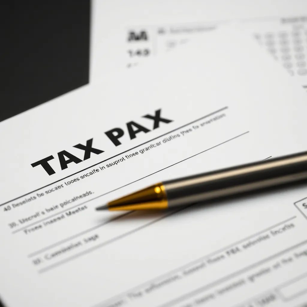 A professional close up of tax forms, high contrast, black a