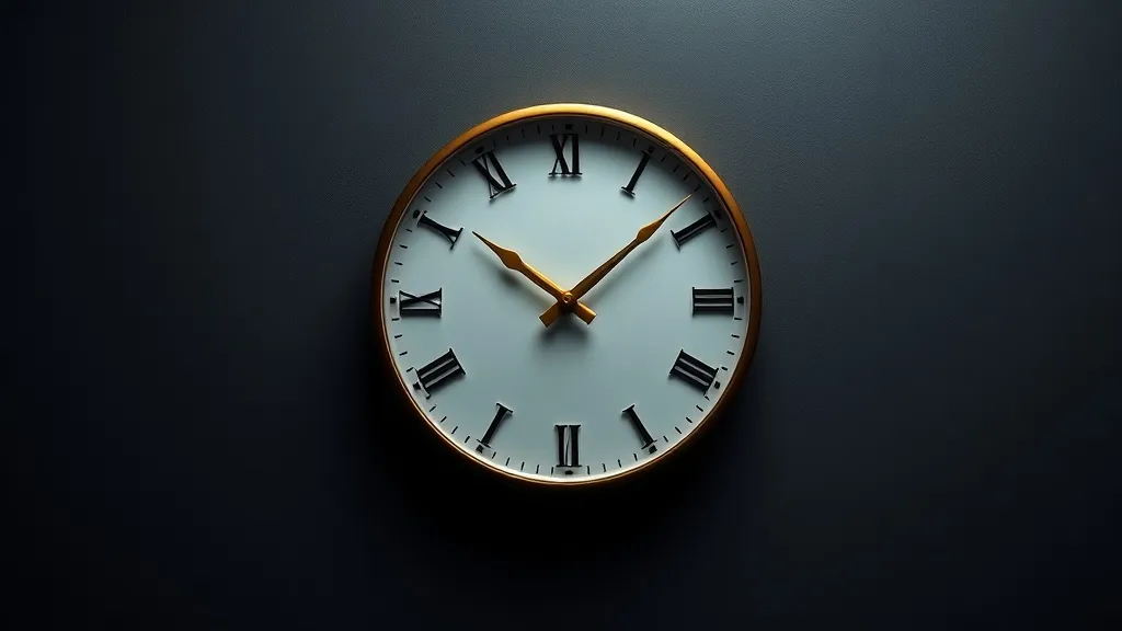 A minimalist luxury clock face on a dark wall with golden ha